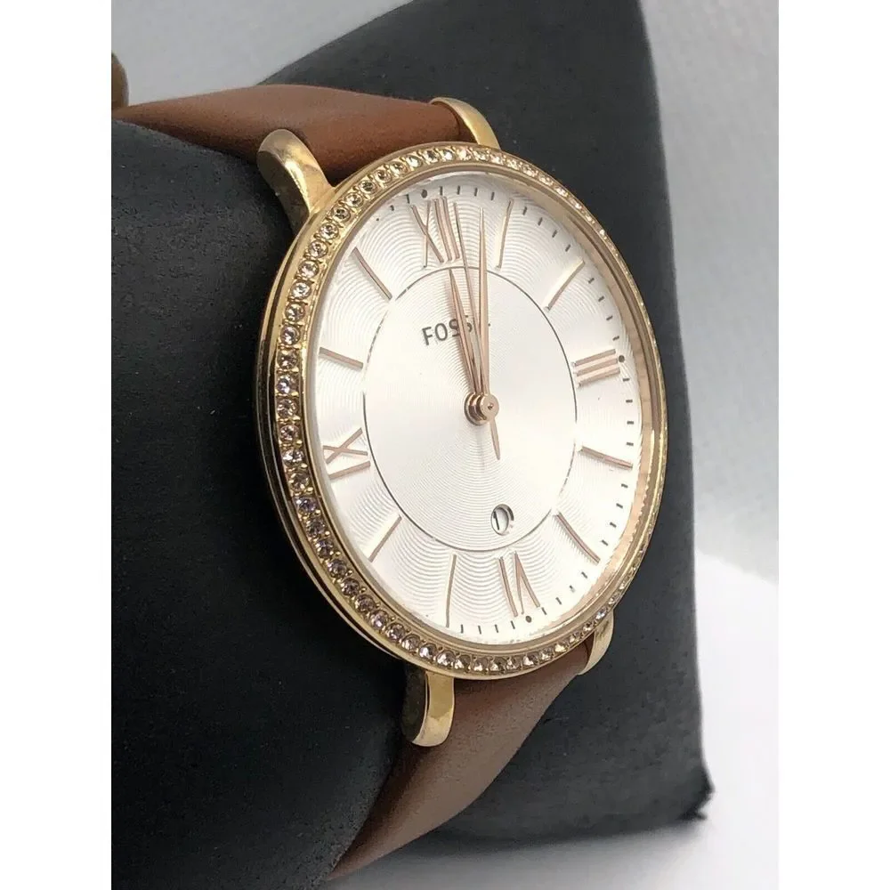 Fossil C141016 Women's Brown Leather Analog Silver Dial Quartz Wrist Watch OP617